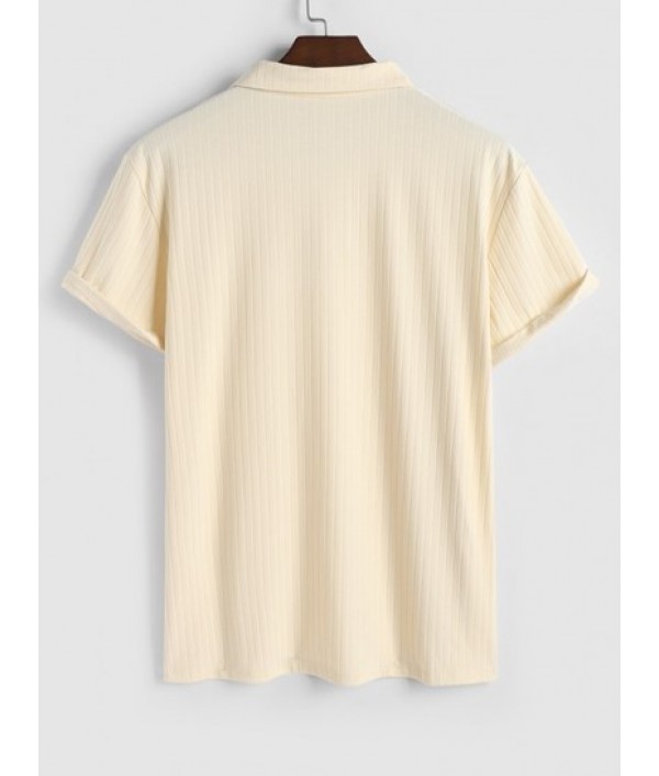 Textured Short Sleeves Polo Collared T-shirt And Basic Casual Shorts Set