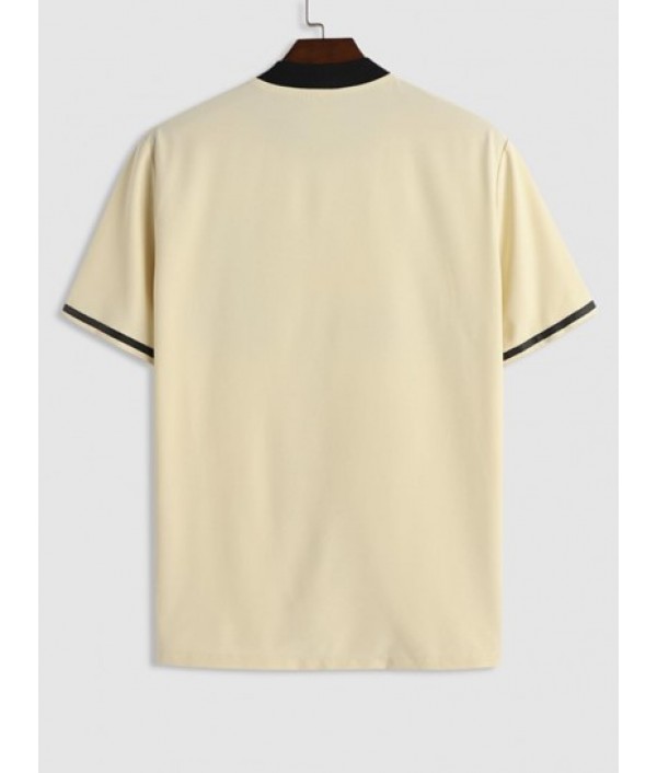 LA Print Stand Collar Short Sleeve Shirt With Drawstring Pocket Shorts Set LA Print Stand Collar Short Sleeve Shirt With Drawstring Pocket Shorts Set