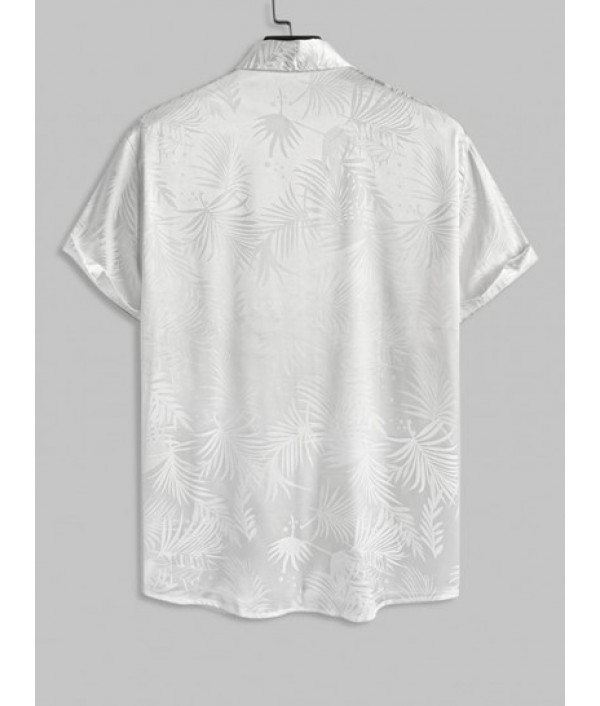 Men's Coconut Tree Jacquard Silky Satin Short Sleeves Button Front Party Shirt And Shorts Set Men's Coconut Tree Jacquard Silky Satin Short Sleeves Button Front Party Shirt And Shorts Set