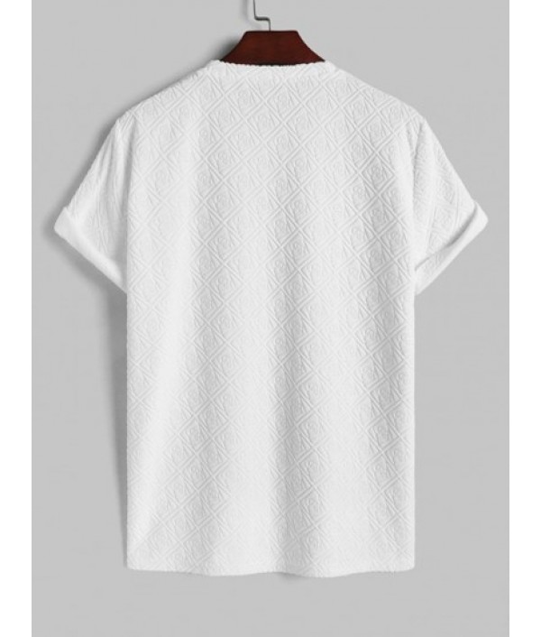 Men's Terry Cloth Geometric Jacquard Textured Short Sleeves T-shirt And Casual Elastic Waist Shorts Set