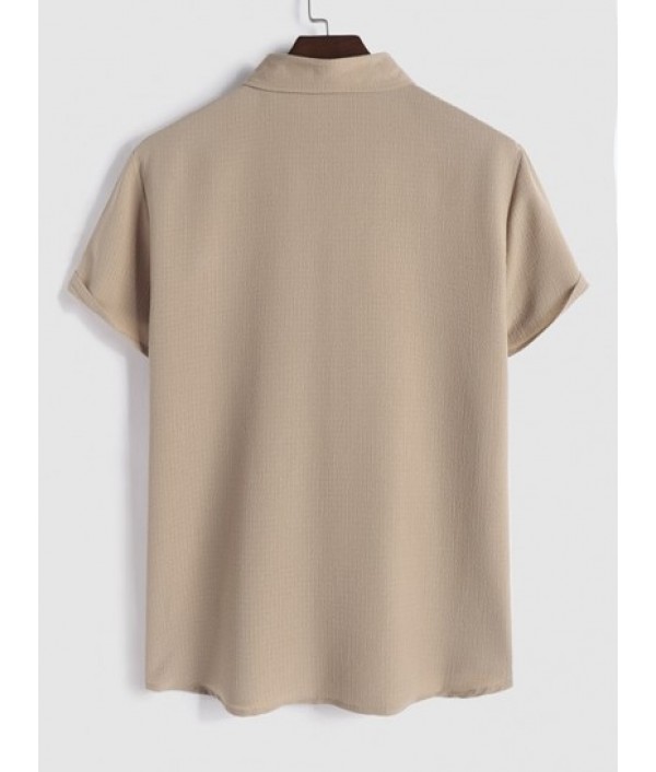 Textured Short Sleeves Shirt And Basic Casual Shorts Set Textured Short Sleeves Shirt And Basic Casual Shorts Set