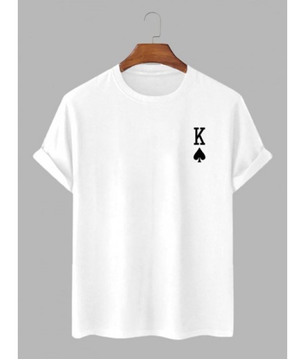 Men's Casual King Of Spades Playing Card Pattern Short Sleeves T Shirt The King Of Rock Letter Drawstring Shorts Two Piece Set Men's Casual King Of Spades Playing Card Pattern Short Sleeves T Shirt The King Of Rock Letter Drawstring Shorts Two Piece Set