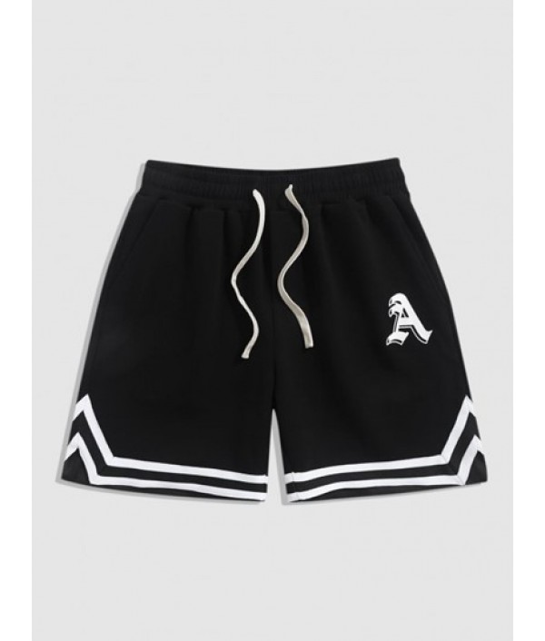 Men's Eagle Letter Rose Graphic Pattern Short Sleeves T-shirt And Striped Pattern Sport Sweat Shorts Set