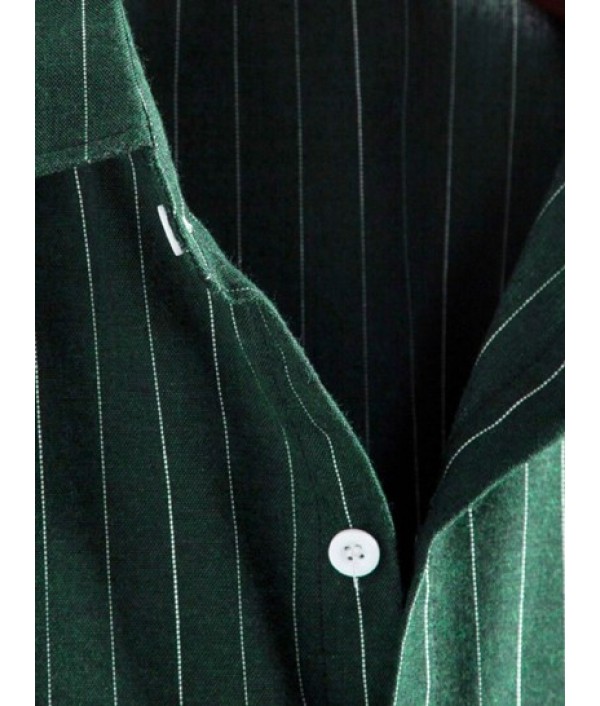 Men's Casual 2 Piece Outfits Vertical Striped Pattern Striped Button Fly Short Sleeve Shirt And Drawstring Bermuda Shorts Set