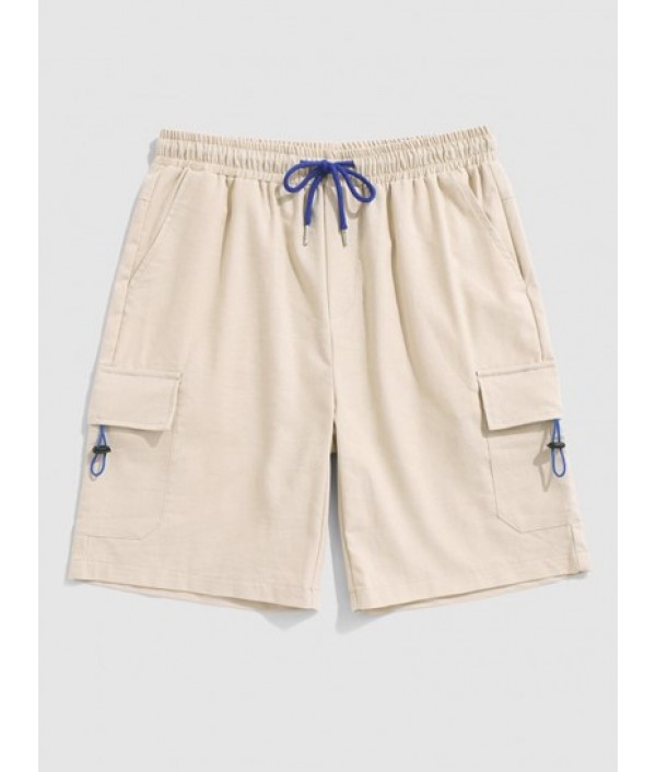 Men's Casual Streetwear Letter WEST COAST Eagle Badge Graphic Printed Short Sleeves T-shirt And Multi-pocket Design Cotton And Linen Textured Cargo Shorts Set