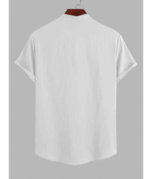 Half Button Roll Up Sleeves Popover Shirt With Drawstring Shorts Two Piece Set