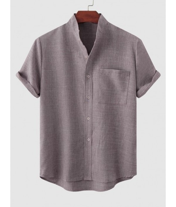 2Pcs Solid Color Stand Collar Short Sleeves Shirt Set