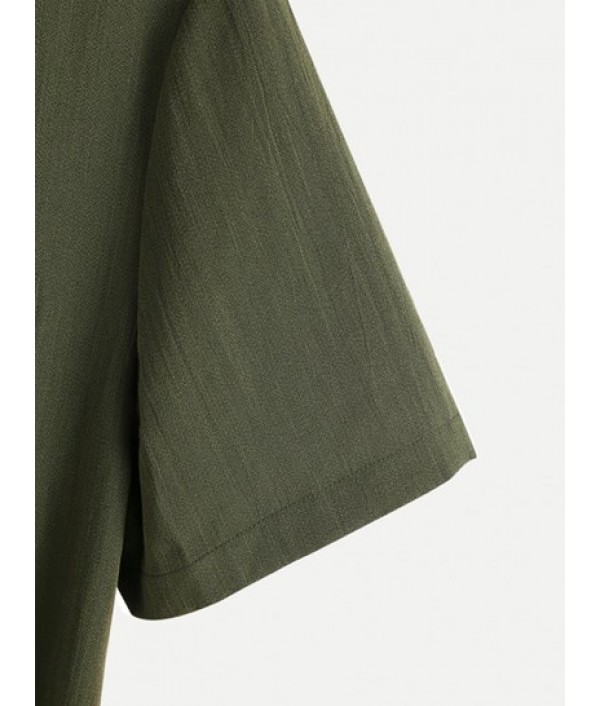 Men's Solid Color Double Front Pockets Design Zip Up Turndown Collar Tie Up Rompers