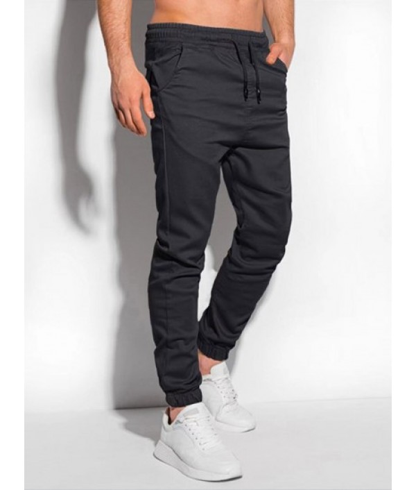 Men's Two Pieces Set Plain Color Tartan Jacquard Weave Textured Polo Collar Short Sleeves T-shirt And Solid Color Drawstring Multi-pocket Jogger Pants Streetwear Set