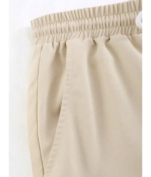 Men's Plain Color Stand Collar Button Front Short Sleeves Shirt And Drawstring Pants Casual Set