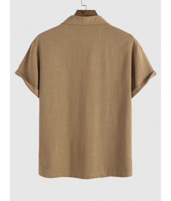 Men's Basic Minimalist Style Plain Color Shawl Collar Short Sleeves Pullover Shirt And Drawstring Pants Set