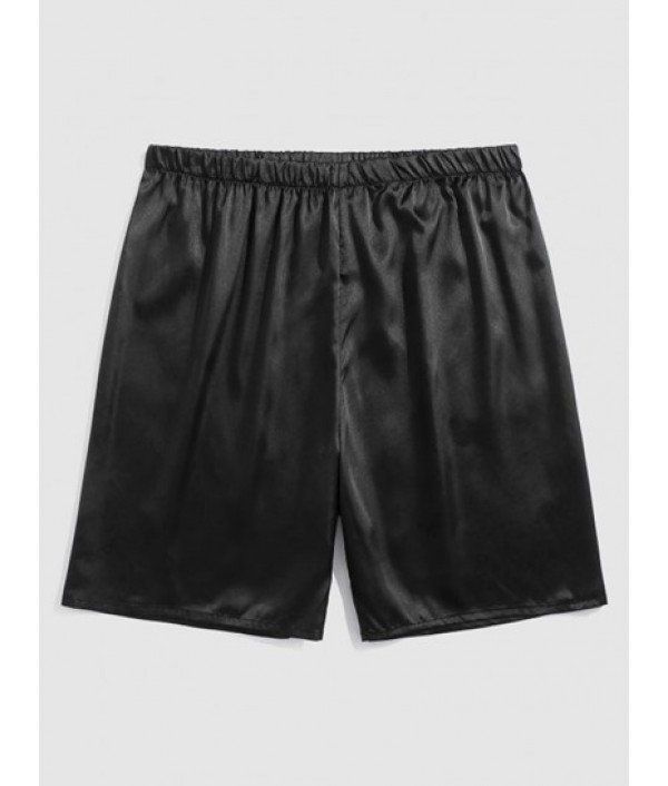 Solid Color Silky Satin Short Sleeves Shirt And Shorts Set