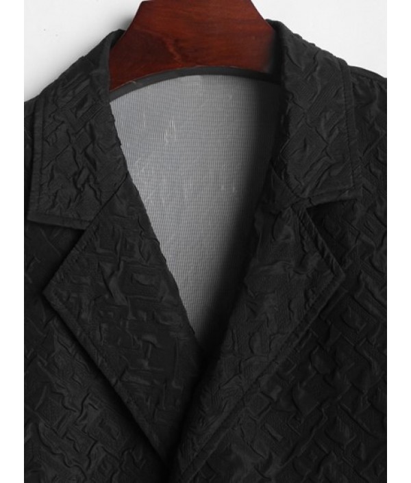 Men's Casual Bubble Jacquard Textured Short Sleeves Kimono Shirt And Solid Color Drawstring Shorts Set