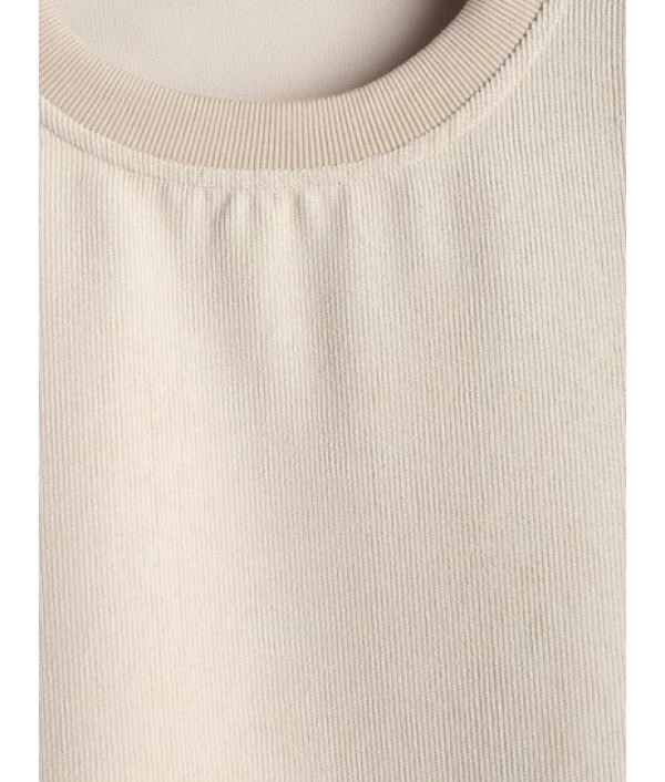 Men's Solid Color Ribbed Corduroy Short Sleeves Crew Neck T-shirt And Drawstring Pocket Plain Textured Shorts Set Men's Solid Color Ribbed Corduroy Short Sleeves Crew Neck T-shirt And Drawstring Pocket Plain Textured Shorts Set