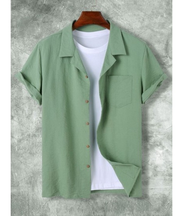 Men's Solid Color Lapel Collar Button Front Short Sleeve Shirt And Casual Pants Set