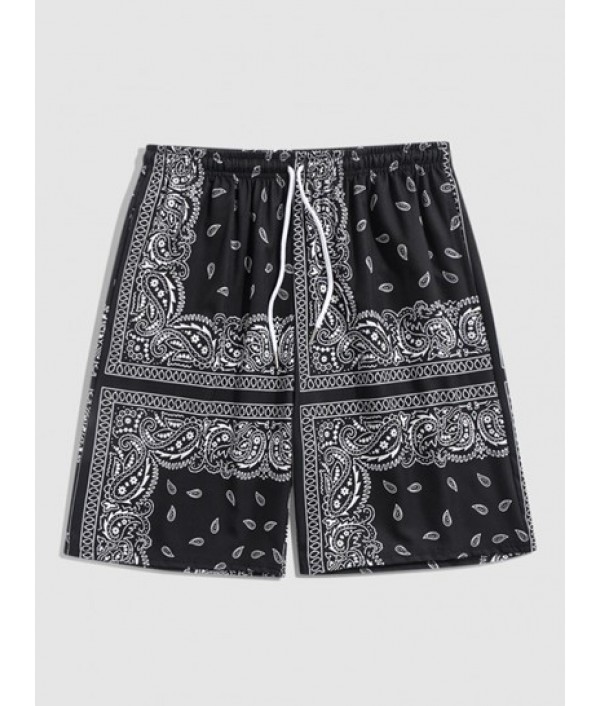 Ethnic Style Paisley Printed Camp Collar Shirt With Drawstring Board Shorts Set Ethnic Style Paisley Printed Camp Collar Shirt With Drawstring Board Shorts Set
