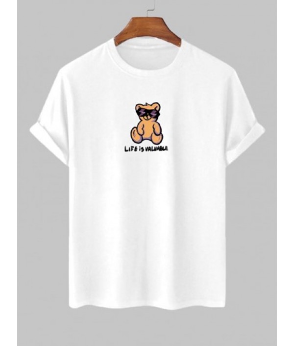 Men's Sunglasses Bear Slogan Print Short Sleeve T Shirt And Basic Casual Shorts Set