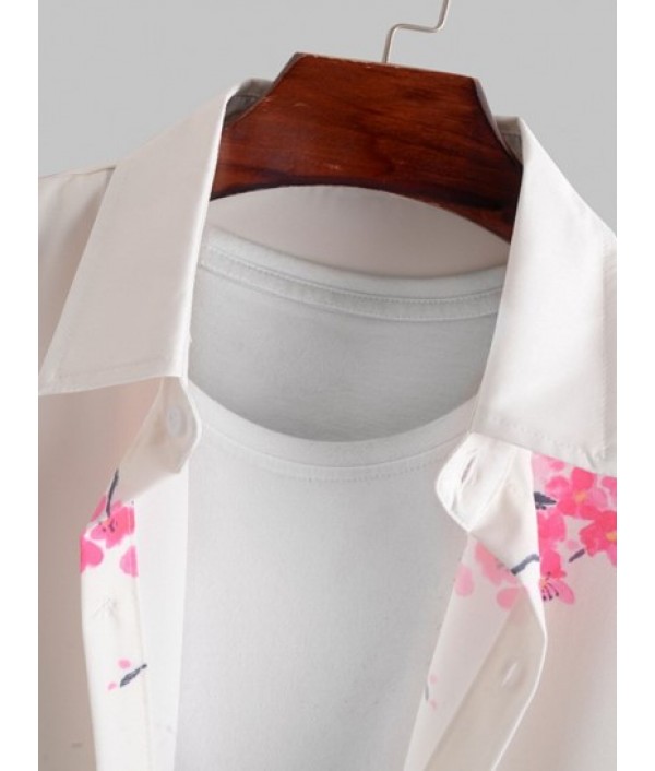 Landscape Painting Oriental Short Sleeves Shirt With Basic Casual Shorts Set Landscape Painting Oriental Short Sleeves Shirt With Basic Casual Shorts Set