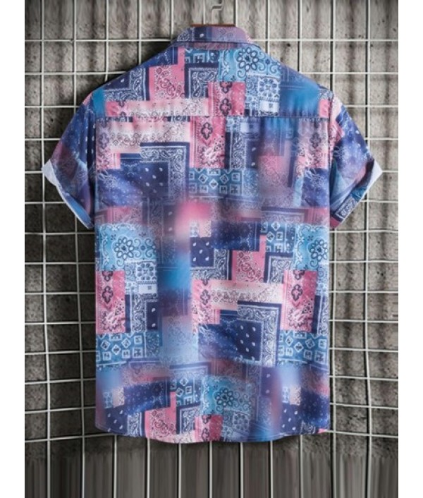 Men's Ethnic Style Paisley Pattern Short Sleeves Button Front Shirt And Basic Casual Shorts Set Men's Ethnic Style Paisley Pattern Short Sleeves Button Front Shirt And Basic Casual Shorts Set