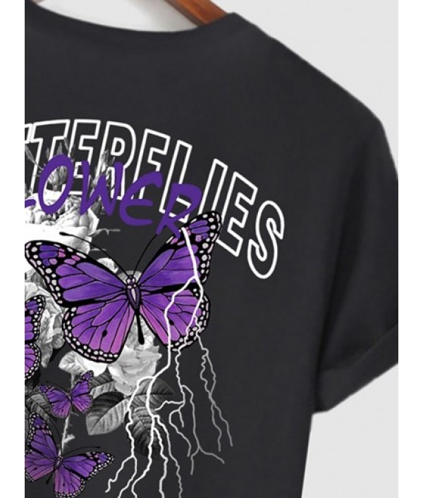 Men's Casual Y2K Aesthetic Letter Butterfly Floral Rose Graphic Printed Short Sleeves T-shirt And Gothic Style POWERFUL Drawstring Casual Shorts Set Men's Casual Y2K Aesthetic Letter Butterfly Floral Rose Graphic Printed Short Sleeves T-shirt And Gothic Style POWERFUL Drawstring Casual Shorts Set