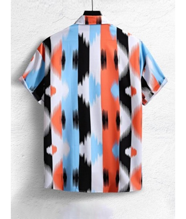 Men's Casual Beach Vacation Short Sleeves Abstract Print Colorblock Shirt And Basic Shorts Set Men's Casual Beach Vacation Short Sleeves Abstract Print Colorblock Shirt And Basic Shorts Set