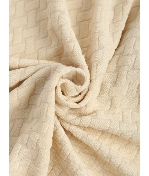 Men's Geometric Jacquard Terry Cloth Short Sleeves Casual Summer Shirt And Basic Linen Pants Set