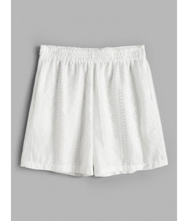 Geometric Pattern Sheer Openwork Shorts And Shirt Two Piece Set