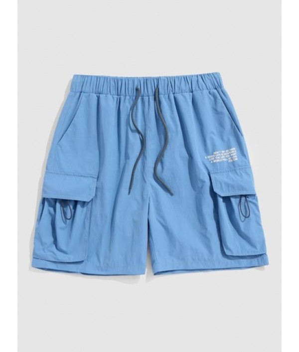 Japanese Sea Wave Printed Short Sleeves T-shirt And Letter Printed Cargo Shorts Set