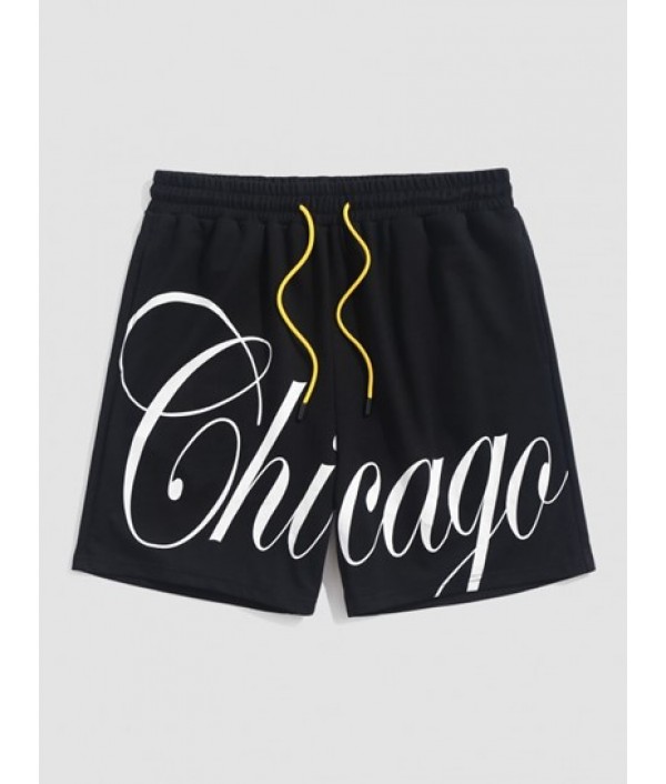 Men's Chicago Graphic Letter Print Short Sleeve Stand Collar Button Up Casual Baseball Shirt And Drawstring Sweat Shorts Sports Set Men's Chicago Graphic Letter Print Short Sleeve Stand Collar Button Up Casual Baseball Shirt And Drawstring Sweat Shorts Sports Set