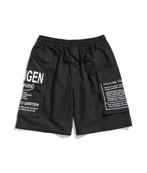 Cotton Short Sleeves MORE MORE Letter Tape Colorblock Tee And Cargo Shorts Set