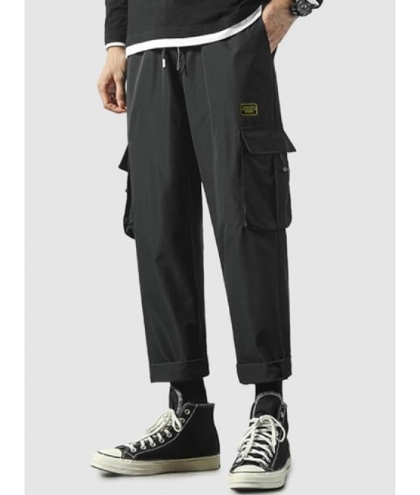 Chicago Print Short Sleeve Baseball Shirt With Drawstring Multi-pockets Design Cargo Ninth Pants Set