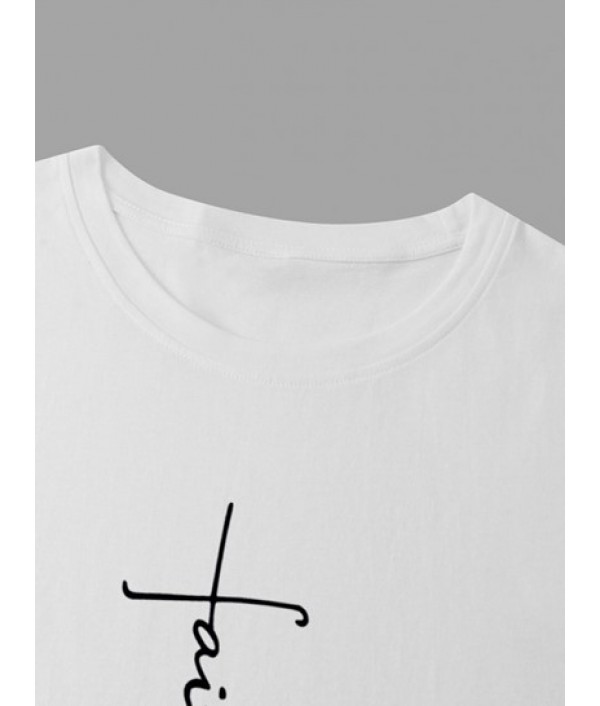 Men's Daily Casual Two Piece Set Faith Letter Printed Short Sleeves Crew Neck T-shirt With Drawstring Pocket Bermuda Shorts Set Men's Daily Casual Two Piece Set Faith Letter Printed Short Sleeves Crew Neck T-shirt With Drawstring Pocket Bermuda Shorts Set