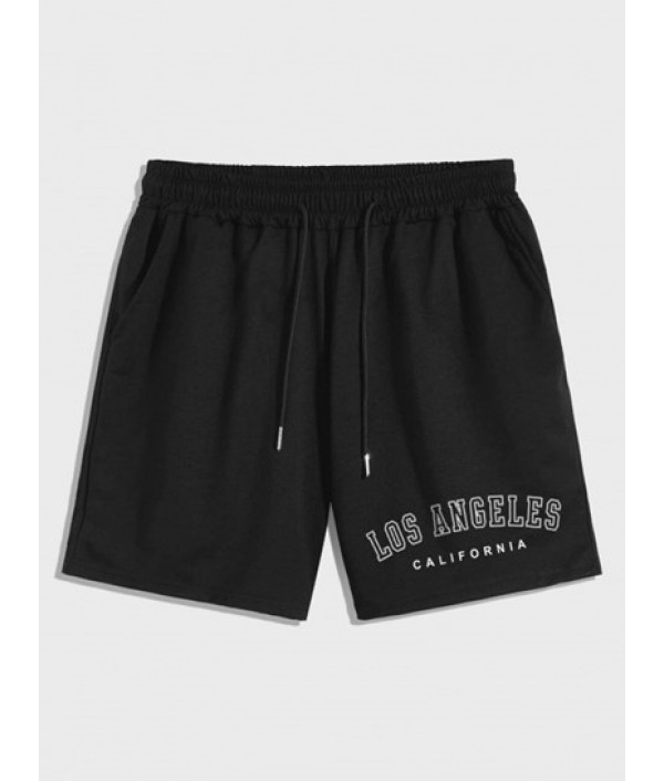 LOS ANGELES Letter Printed T-shirt And Drawstring Shorts Set LOS ANGELES Letter Printed T-shirt And Drawstring Shorts Set