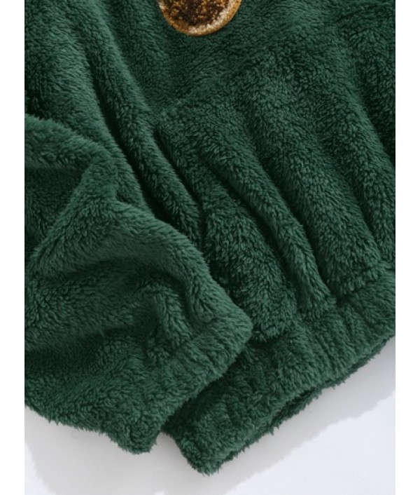 2Pcs Bear Terry Embroidered Pullover Fluffy Faux Fur Teddy Hoodies 2Pcs Bear Terry Embroidered Pullover Fluffy Faux Fur Teddy Hoodies