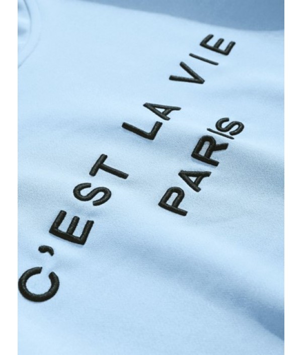 Letter C'EST LA VIE PARIS Embroidery Essentials Hoodie And Drawstring Pocket Jogger Pants Set Letter C'EST LA VIE PARIS Embroidery Essentials Hoodie And Drawstring Pocket Jogger Pants Set