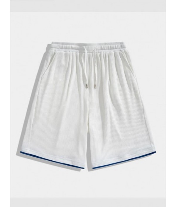 Color Spliced Iced Silk Textured Short Sleeves T-shirt And Shorts Set Color Spliced Iced Silk Textured Short Sleeves T-shirt And Shorts Set