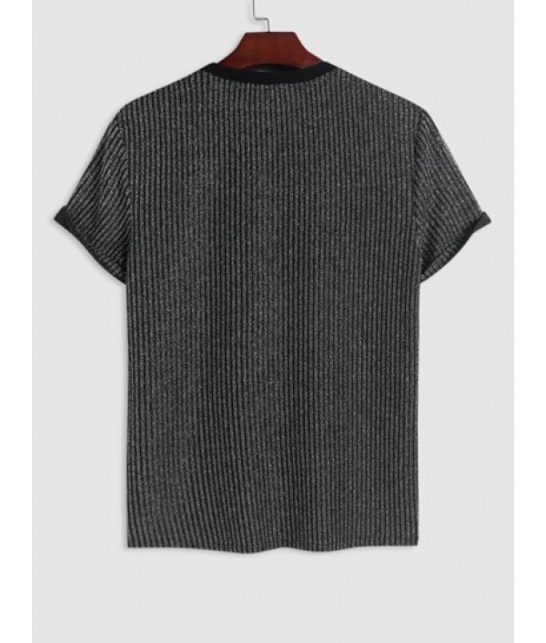 Men's Glitter Silver Metallic Yarn Textured Ribbed Short Sleeves T Shirt With Drawstring Straight Leg Pants Two Piece Set Men's Glitter Silver Metallic Yarn Textured Ribbed Short Sleeves T Shirt With Drawstring Straight Leg Pants Two Piece Set