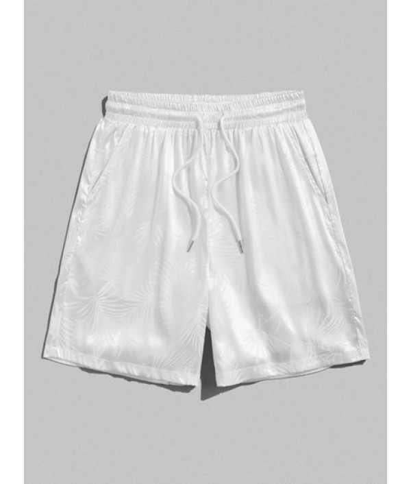 Men's Coconut Tree Jacquard Silky Satin Short Sleeves Button Front Party Shirt And Shorts Set Men's Coconut Tree Jacquard Silky Satin Short Sleeves Button Front Party Shirt And Shorts Set