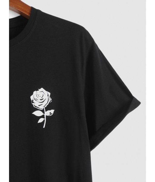 Drawstring Shorts And Rose Print Short Sleeve T Shirt Set Drawstring Shorts And Rose Print Short Sleeve T Shirt Set