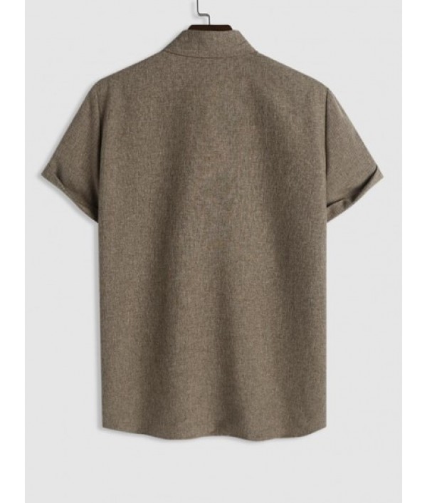 Men's Marled Short Sleeves Button Front Shirt And Drawstring Pants Set