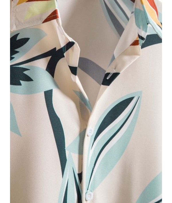 Leaves Print Hawaii Style Shirt With Tapered Pants Two Piece Set Leaves Print Hawaii Style Shirt With Tapered Pants Two Piece Set